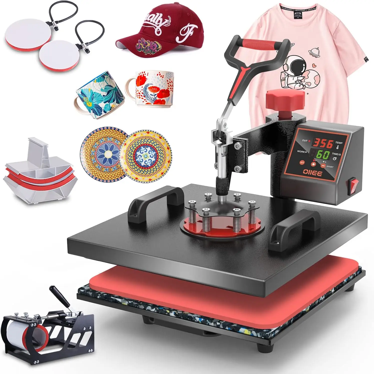 5 in 1 Heat Press Machine 15x15 Inch, 360° Swing Away Digital Heat Transfer for T Shirts, Mugs, Hats, Plates, Caps
5 in 1 Heat Press Machine 15x15 Inch, 360° Swing Away Digital Heat Transfer for T Shirts, Mugs, Hats, Plates, Caps