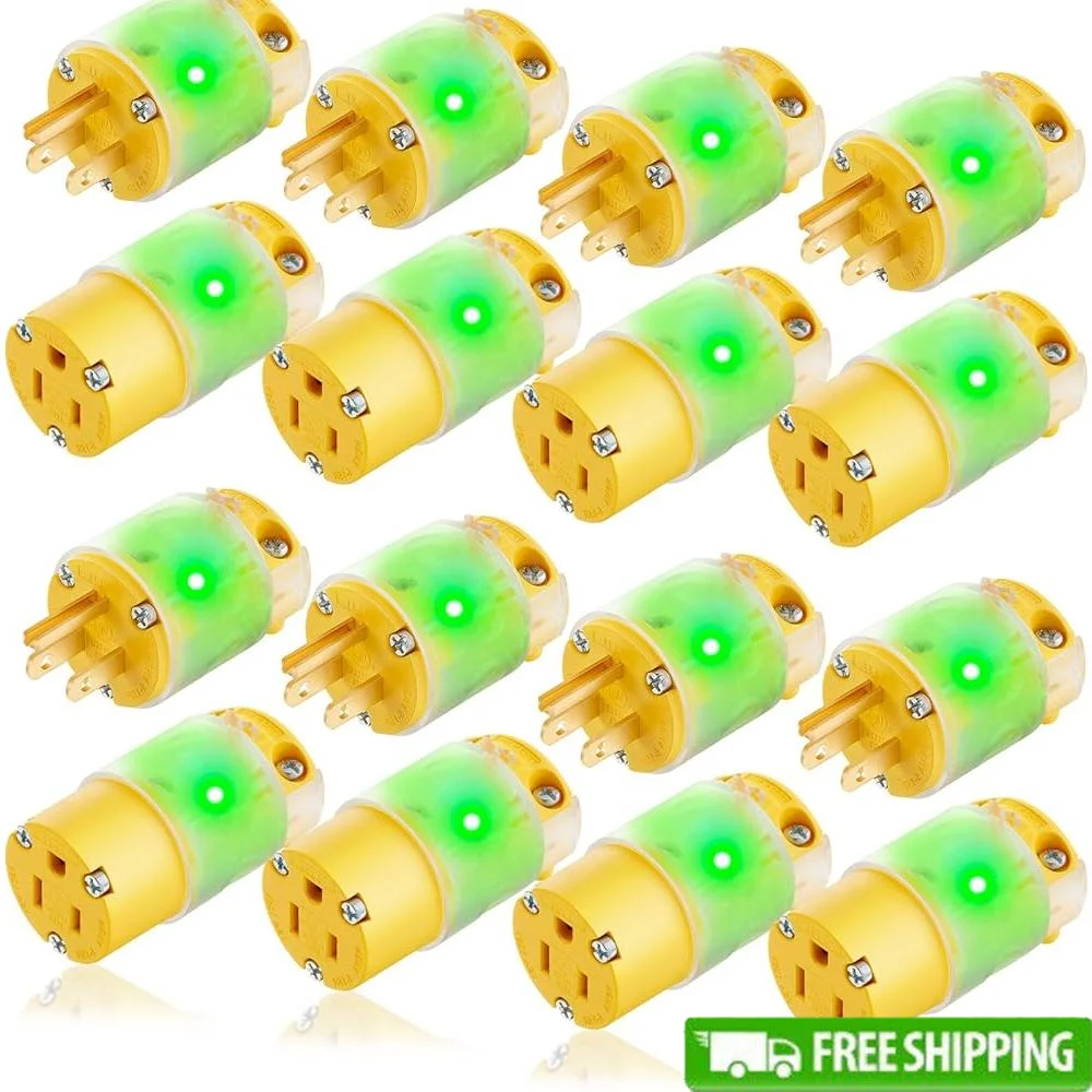 Lighted Plug Connector Set 16 Pcs Luminous Electrical Plugs Extension Cord Replacement 15A 125V NEMA 5-15P 5-15R Grounding Type 
Lighted Plug Connector Set 16 Pcs Luminous Electrical Plugs Extension Cord Replacement 15A 125V NEMA 5-15P 5-15R Grounding Type