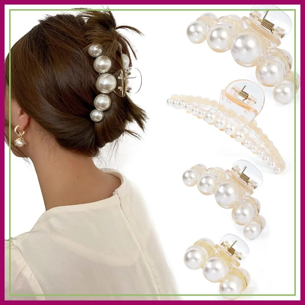 4 PCS Large Pearl Hair Claw Clips for Women, Fashion Hair Barrette Clamps for Thick Thin Hair, Styling Tools for Party Wedding
4 PCS Large Pearl Hair Claw Clips for Women, Fashion Hair Barrette Clamps for Thick Thin Hair, Styling Tools for Party Wedding