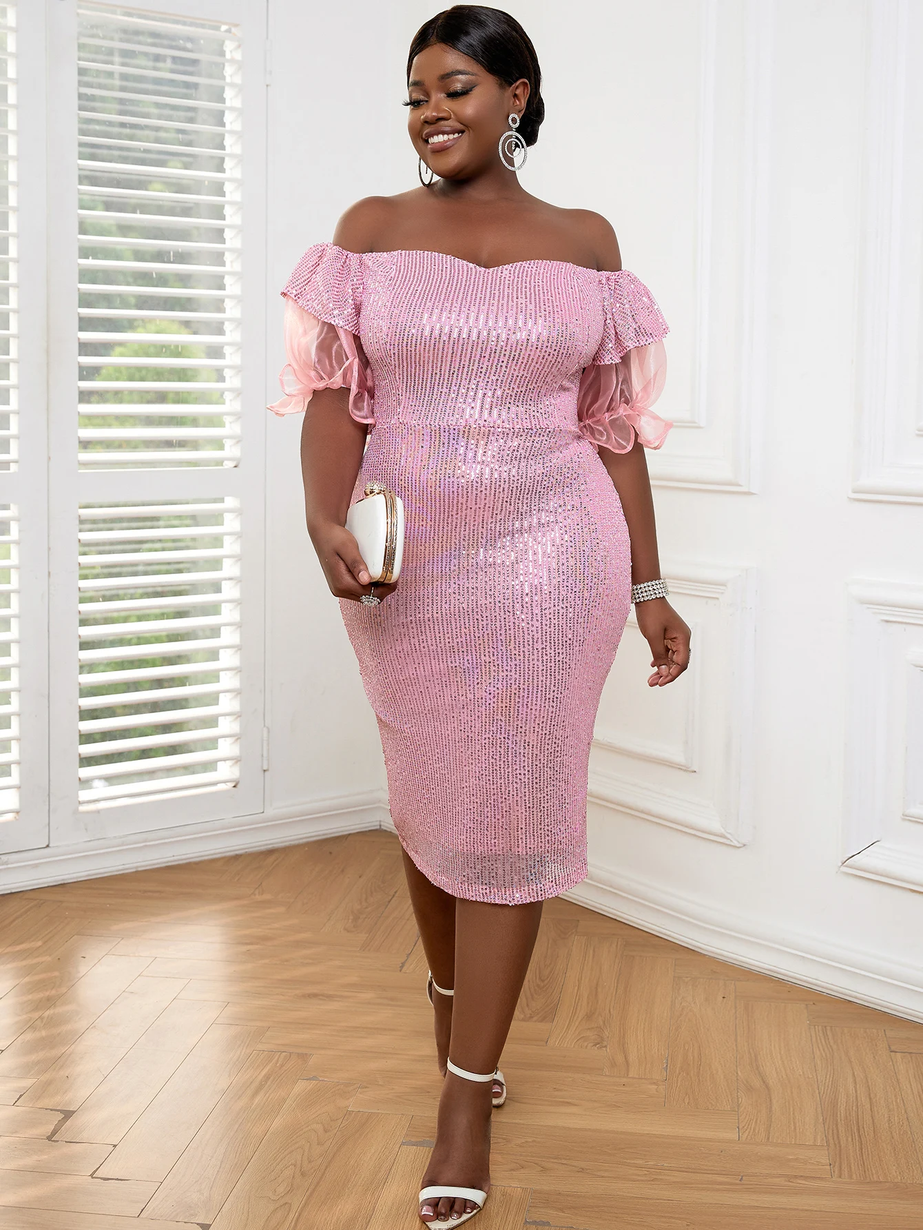 Lady Sequin Off Shoulder Prom Dress Backless Ruffle Sleeve Patchwork Pink Glitter Midi Slim Evening Occasion Party Gown Big Size
Lady Sequin Off Shoulder Prom Dress Backless Ruffle Sleeve Patchwork Pink Glitter Midi Slim Evening Occasion Party Gown Big Size