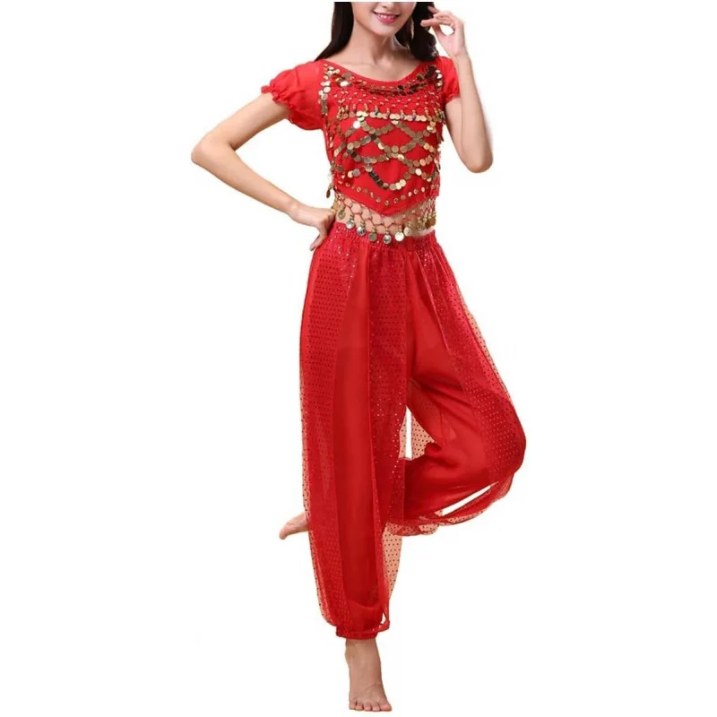 Women's 2-Piece Belly Dance Costume Set - Red Professional Performance Outfit with Sequin Top & Flared Lantern Pants
Women's 2-Piece Belly Dance Costume Set - Red Professional Performance Outfit with Sequin Top & Flared Lantern Pants