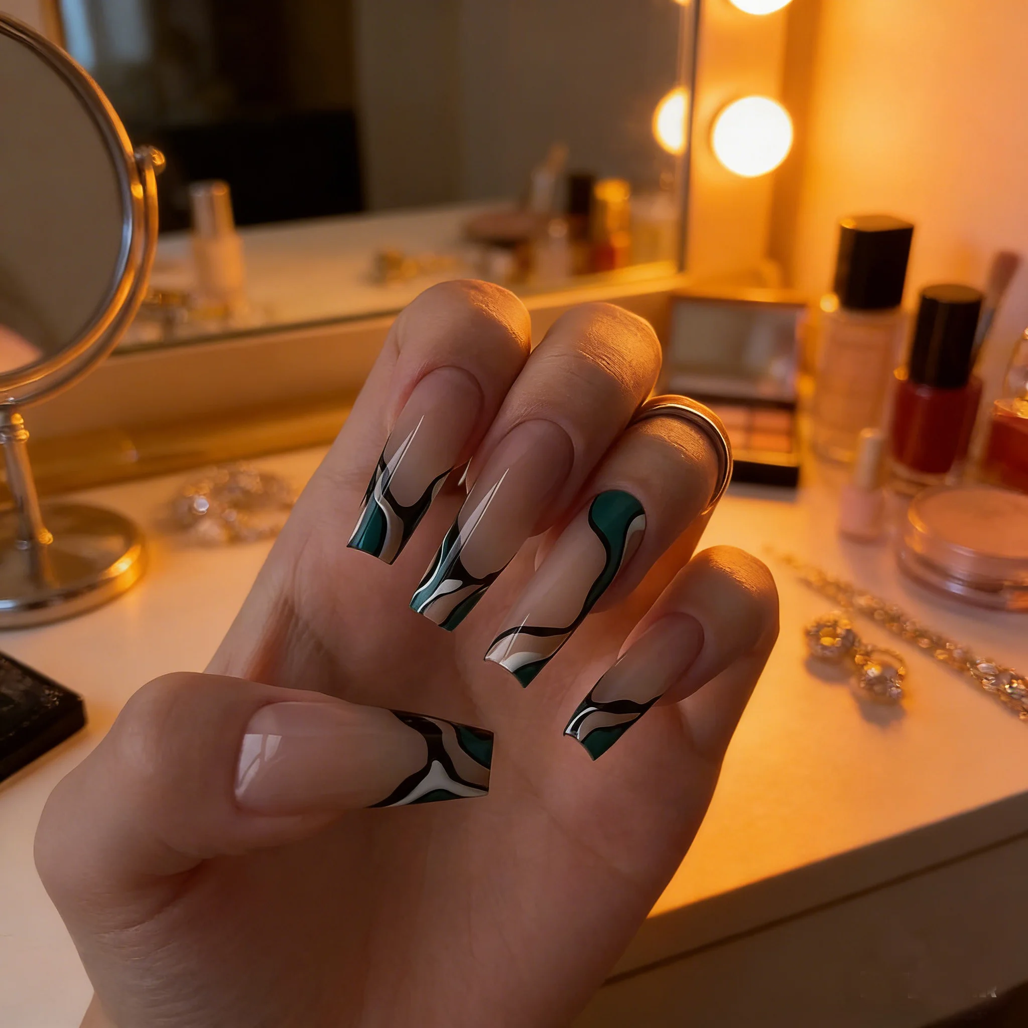 24pcs Black Ombre Fake Nails Wave Lines Press on Nail Long Ladder Full Coverage Nail for Women&Girl Removable False Nail Art
24pcs Black Ombre Fake Nails Wave Lines Press on Nail Long Ladder Full Coverage Nail for Women&Girl Removable False Nail Art