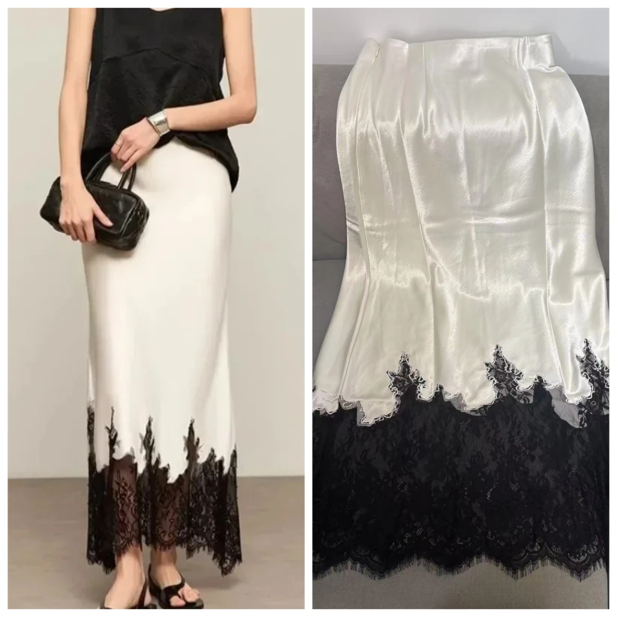 Elegant Lace-Trim Satin Midi Skirt Women Summer High Wasit Wrapped Hip Slim Long Skirts Fairy Fashion Casual Female Lace Skirt
Elegant Lace-Trim Satin Midi Skirt Women Summer High Wasit Wrapped Hip Slim Long Skirts Fairy Fashion Casual Female Lace Skirt