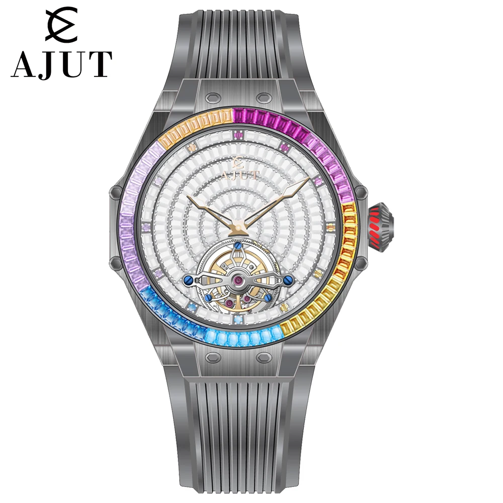 AJUT Automatic Tourbillon Movement watches for man Sapphire Flying Mechanical With Square Diamonds Starry Sky mens watch 0382
AJUT Automatic Tourbillon Movement watches for man Sapphire Flying Mechanical With Square Diamonds Starry Sky mens watch 0382