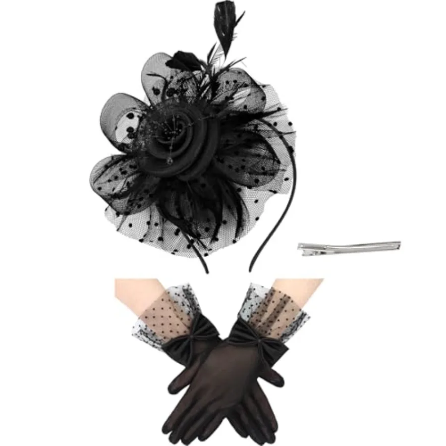 Fascinator Hat and Gloves Set Tea Party Accessories Weding Headwear for Girls and Women
Fascinator Hat and Gloves Set Tea Party Accessories Weding Headwear for Girls and Women