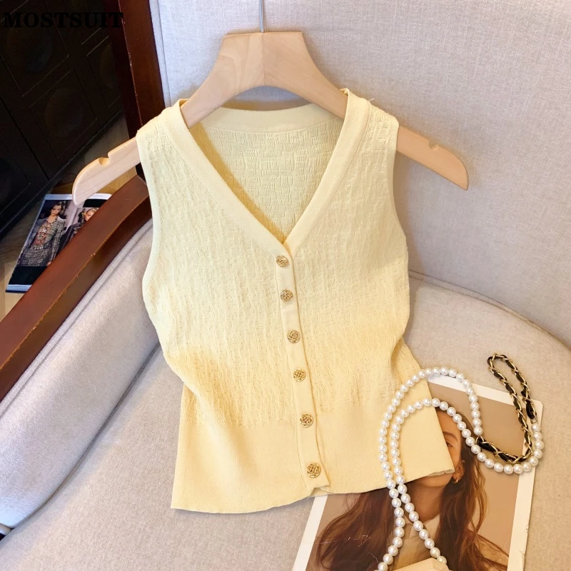 Summer Sexy V-neck Sweater Vest Women Vintage Elegant Fashion Ladies Crop Tops Sleeveless Single-breasted Stylish Chic Knitwear
Summer Sexy V-neck Sweater Vest Women Vintage Elegant Fashion Ladies Crop Tops Sleeveless Single-breasted Stylish Chic Knitwear