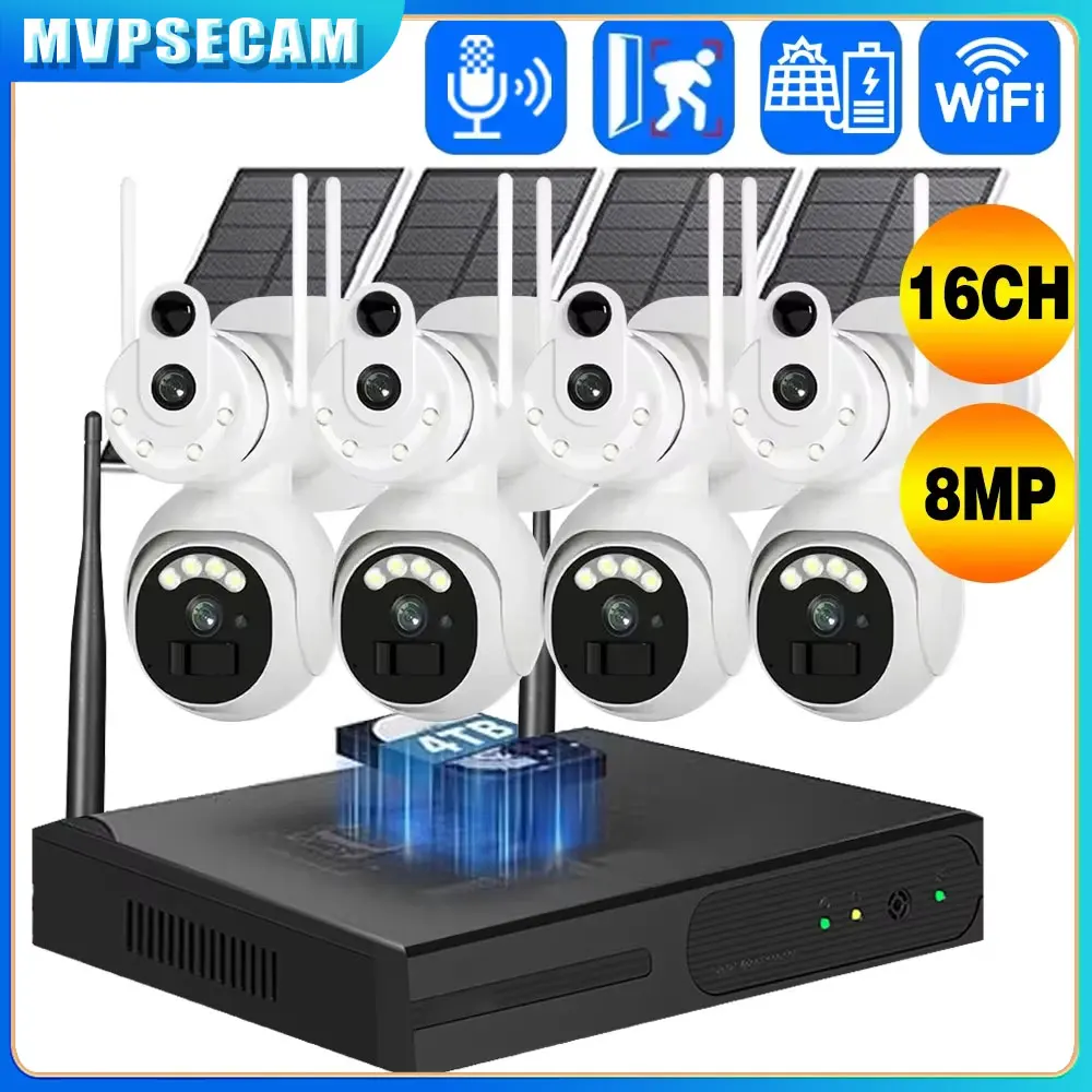 16CH Wireless NVR Kit 4K 8MP Dual Lens Wifi Solar CCTV Camera System Two-Way Audio PTZ IP Security Camera Video Surveillance Set
16CH Wireless NVR Kit 4K 8MP Dual Lens Wifi Solar CCTV Camera System Two-Way Audio PTZ IP Security Camera Video Surveillance Set