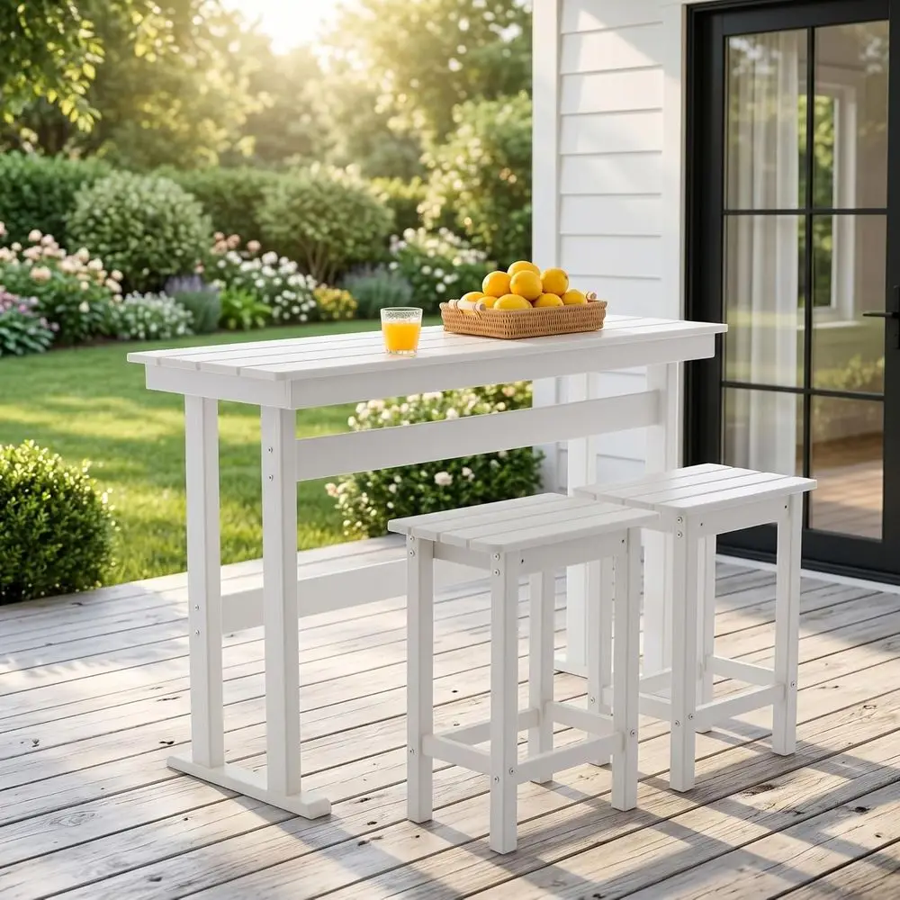 3-Piece White HDPE Outdoor Bar Height Set: High Patio Table & Chairs for Balcony, Backyard, Poolside
3-Piece White HDPE Outdoor Bar Height Set: High Patio Table & Chairs for Balcony, Backyard, Poolside