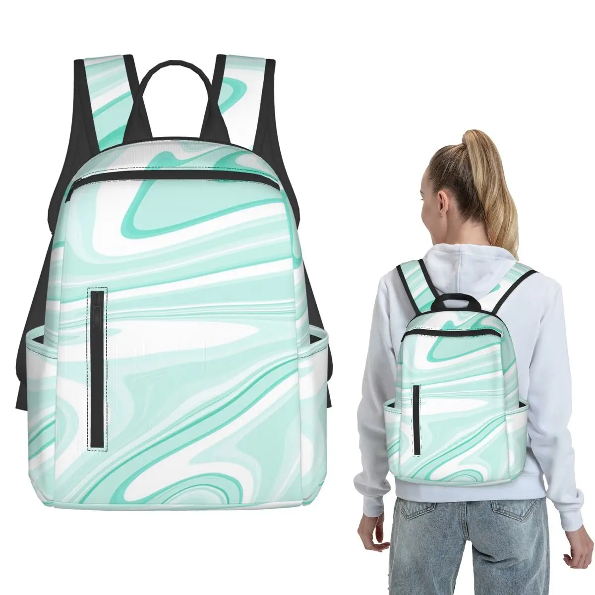 Mint Green Marble Fluid Backpack Daypack Children BookBag School Bag Shoulder Bags for Men Women
Mint Green Marble Fluid Backpack Daypack Children BookBag School Bag Shoulder Bags for Men Women