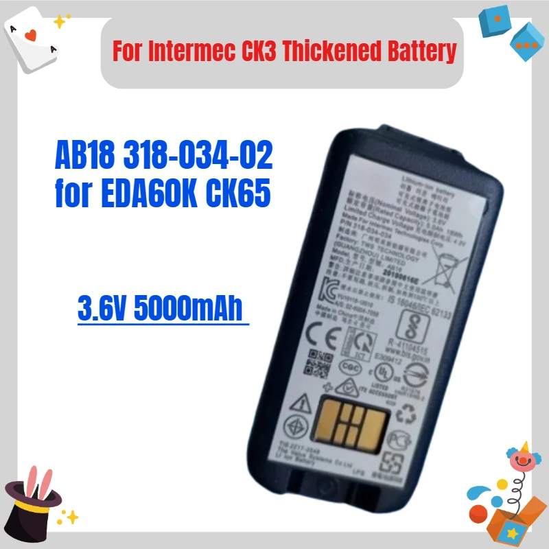 3.6V 5000mAh For Intermec CK3 Thickened Battery AB18 318-034-02 for EDA60K CK65
3.6V 5000mAh For Intermec CK3 Thickened Battery AB18 318-034-02 for EDA60K CK65
