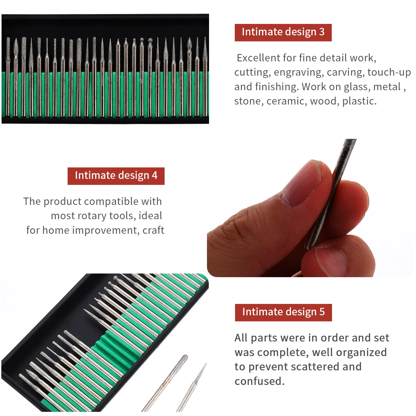 60Pcs Diamond Burrs Bits Set Precision Engraving Polishing Grinding Carving Rotary Tool for Metal Glass Stone Wood Ceramic
60Pcs Diamond Burrs Bits Set Precision Engraving Polishing Grinding Carving Rotary Tool for Metal Glass Stone Wood Ceramic