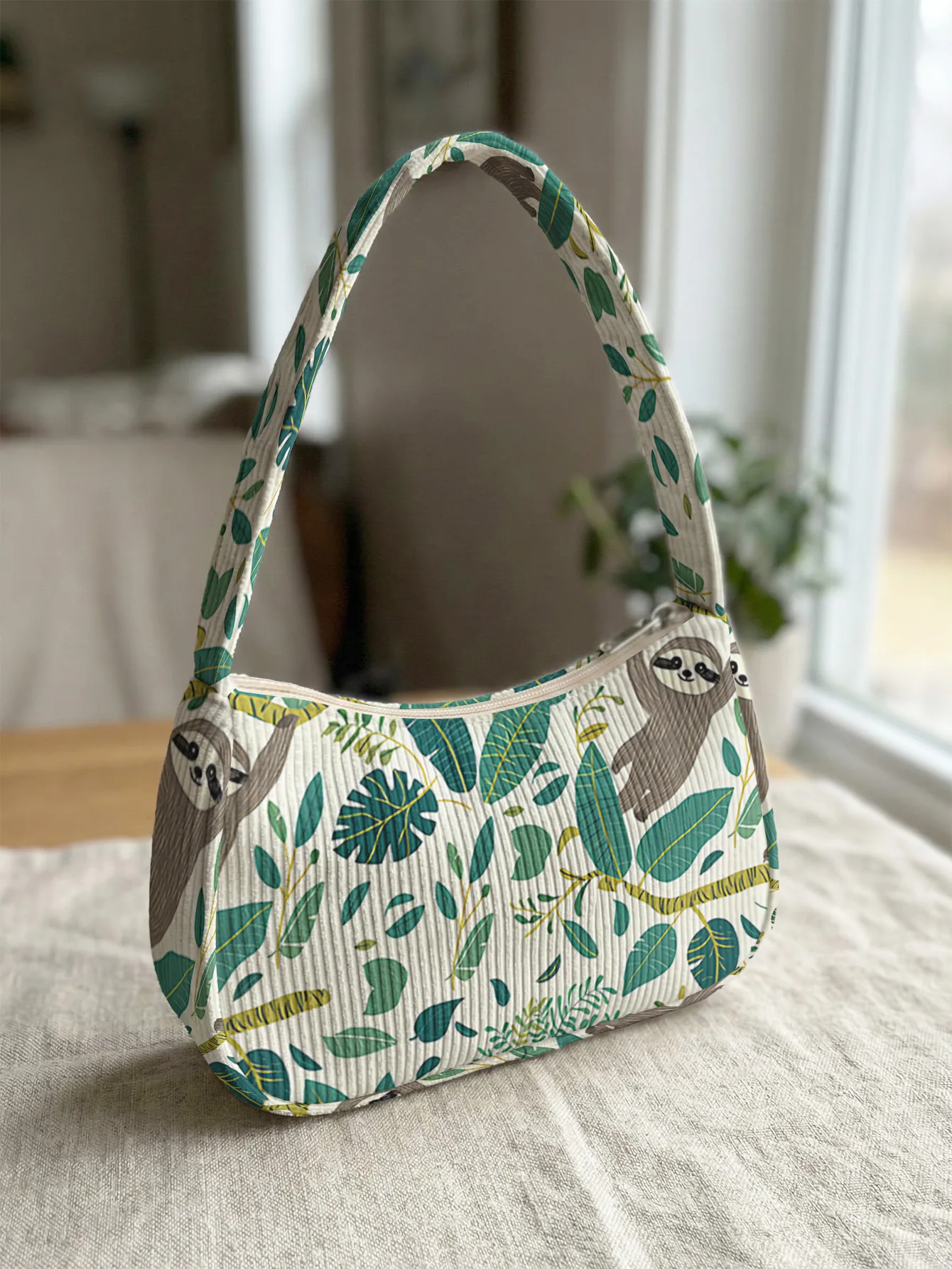 Trendy Cute Sloth & Tropical Leaf Print Shoulder Bag, Fresh Beige Corduroy Underarm Bag
Trendy Cute Sloth & Tropical Leaf Print Shoulder Bag, Fresh Beige Corduroy Underarm Bag