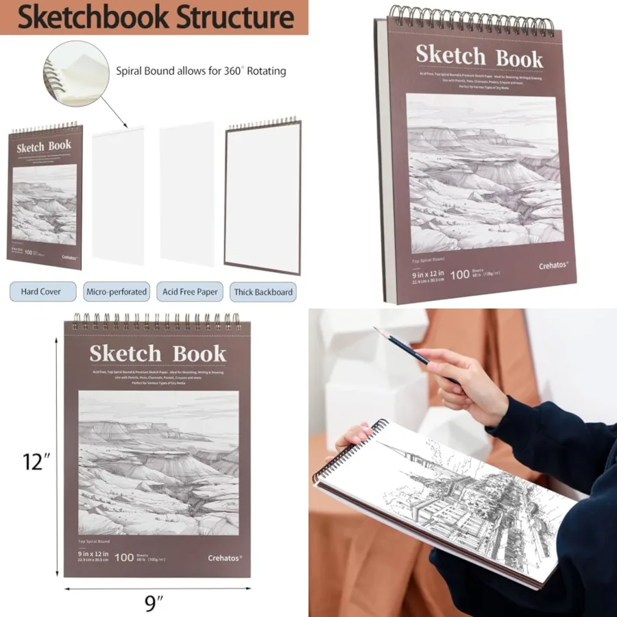 Sketch Book, Top Spiral Bound Sketch Pad, 100 Sheets 68lb/100gsm Drawing Paper, 1 Pack
Sketch Book, Top Spiral Bound Sketch Pad, 100 Sheets 68lb/100gsm Drawing Paper, 1 Pack