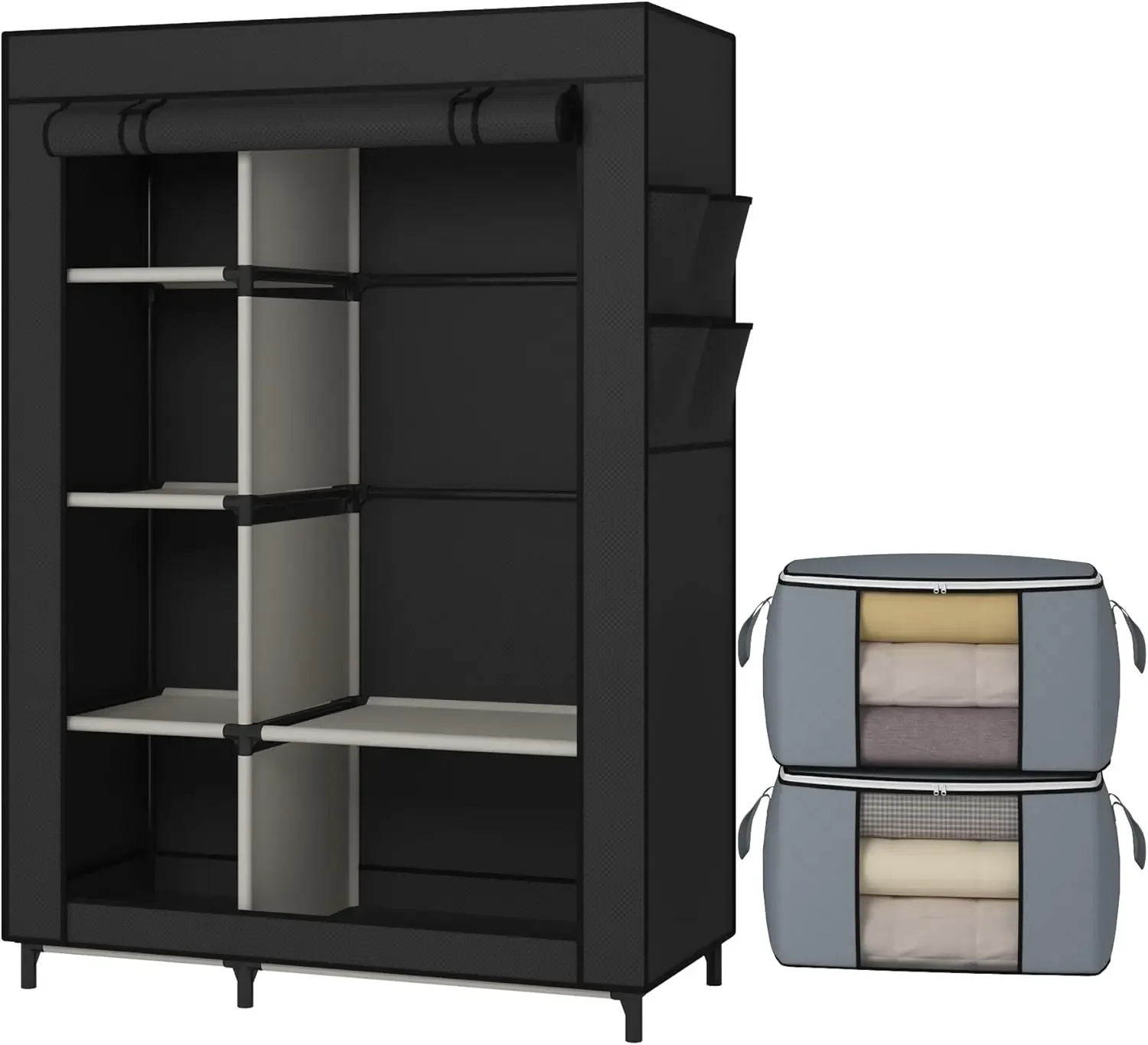 Wardrobe with 6 Shelves and Hanging Rod Storage Organizer NonWoven Fabric Cover with 4 Side Pockets includes 2 StorageBags Black
Wardrobe with 6 Shelves and Hanging Rod Storage Organizer NonWoven Fabric Cover with 4 Side Pockets includes 2 StorageBags Black