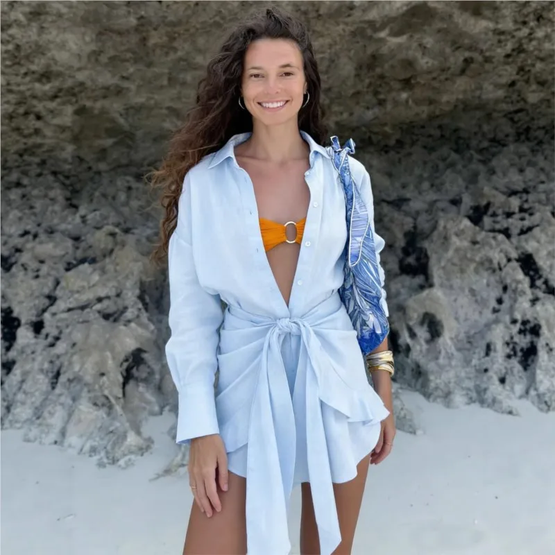 Women's Summer Shirt Dress 2026 Lazy Solid color Bodycon Irregular Waist Lace-up Shirt Dress Female Travel Beach Vacation Dress
Women's Summer Shirt Dress 2026 Lazy Solid color Bodycon Irregular Waist Lace-up Shirt Dress Female Travel Beach Vacation Dress