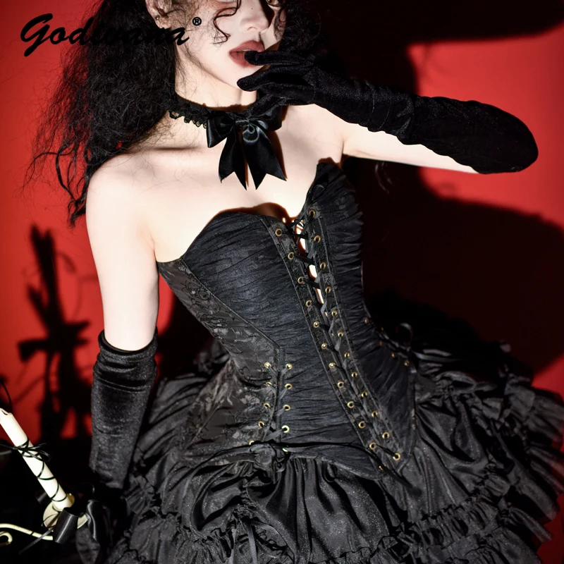 Original Dark Goth Women's Halloween Retro Fishbone Corset Tube Top Lolita High Waist Puffy Skirt Cosplay 2 Piece Skirt Suits
Original Dark Goth Women's Halloween Retro Fishbone Corset Tube Top Lolita High Waist Puffy Skirt Cosplay 2 Piece Skirt Suits