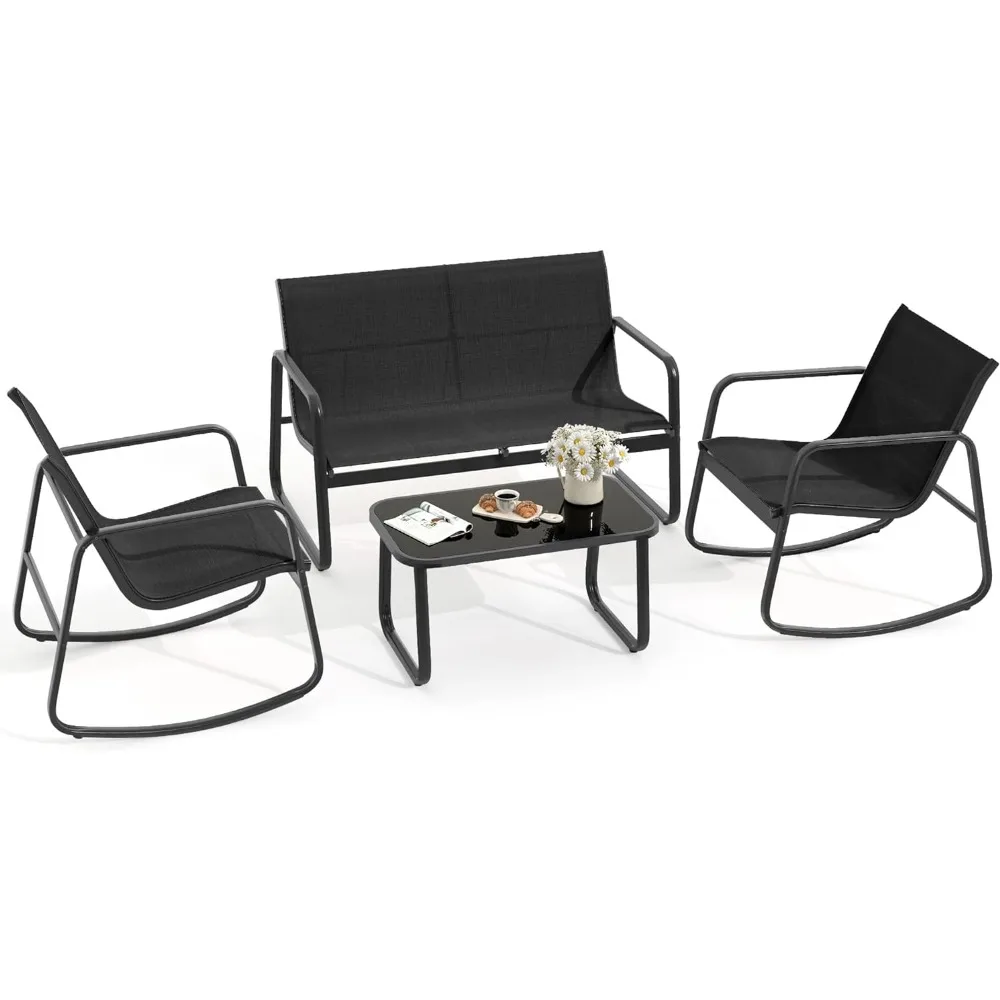 4 Piece Patio Furniture Set, Small Backyard Bistro Rocking Chairs, Loveseat and Glass Table
4 Piece Patio Furniture Set, Small Backyard Bistro Rocking Chairs, Loveseat and Glass Table