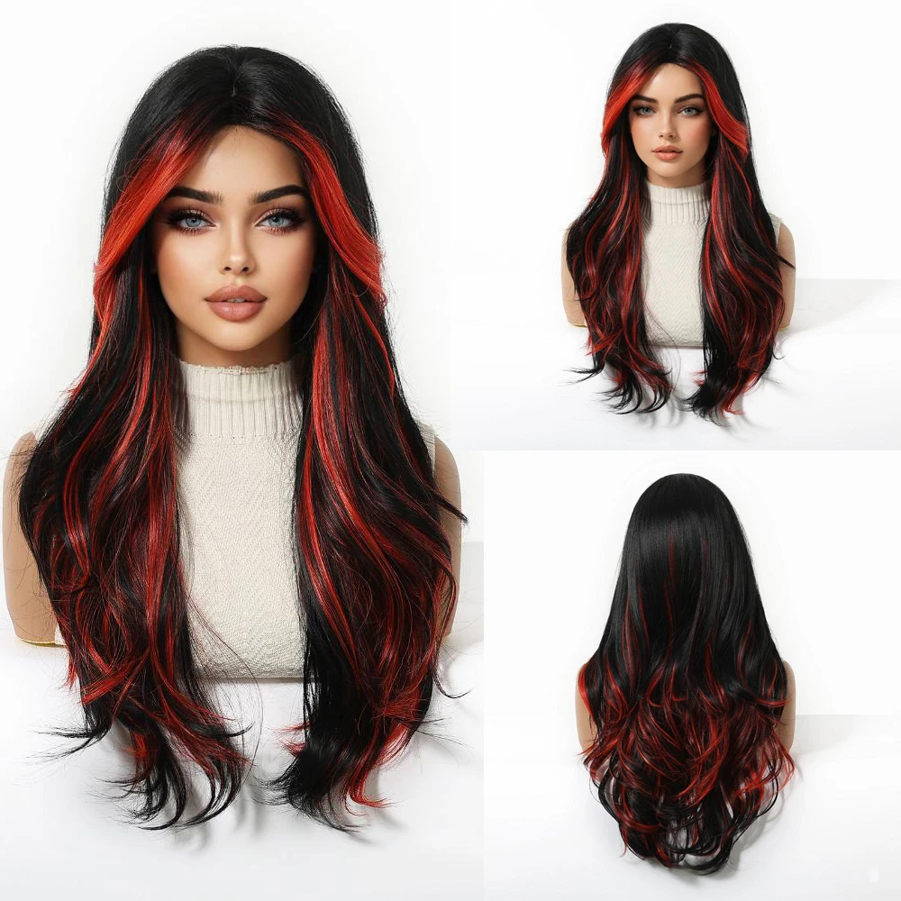 A 24-Inch Black And Red Highlights Synthetic Hair With Wavy And Fluffy Curls, Suitable For Women'S Daily Party Role-Playing Wigs
A 24-Inch Black And Red Highlights Synthetic Hair With Wavy And Fluffy Curls, Suitable For Women'S Daily Party Role-Playing Wigs
