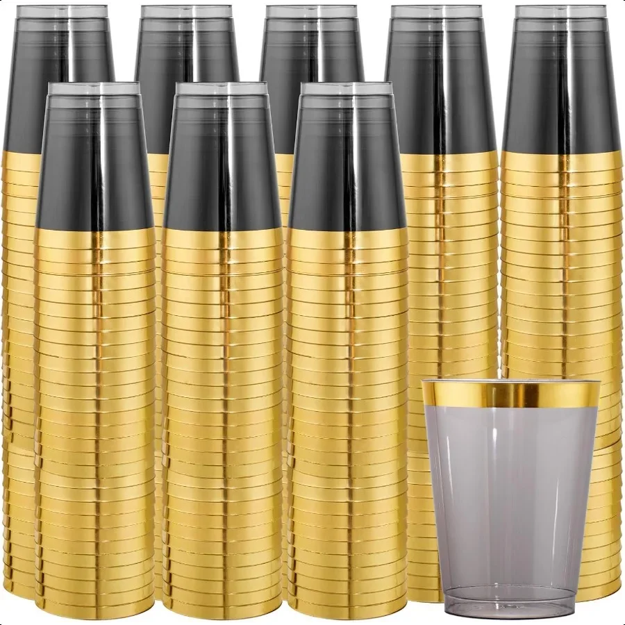 100pcs Gold and Black Plastic Cups 10oz Gold Rimmed Heavy Duty Elegant Black Cups Wedding Tumblers For Party and Birthday
100pcs Gold and Black Plastic Cups 10oz Gold Rimmed Heavy Duty Elegant Black Cups Wedding Tumblers For Party and Birthday