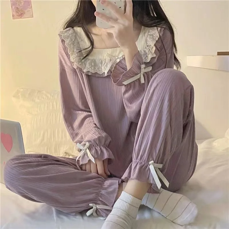 Spring and Autumn New Women's Pajamas Homewear Set of Girls Pajamas Spring and Autumn Lace Pit Stripes Student Pajamas Homewear
Spring and Autumn New Women's Pajamas Homewear Set of Girls Pajamas Spring and Autumn Lace Pit Stripes Student Pajamas Homewear