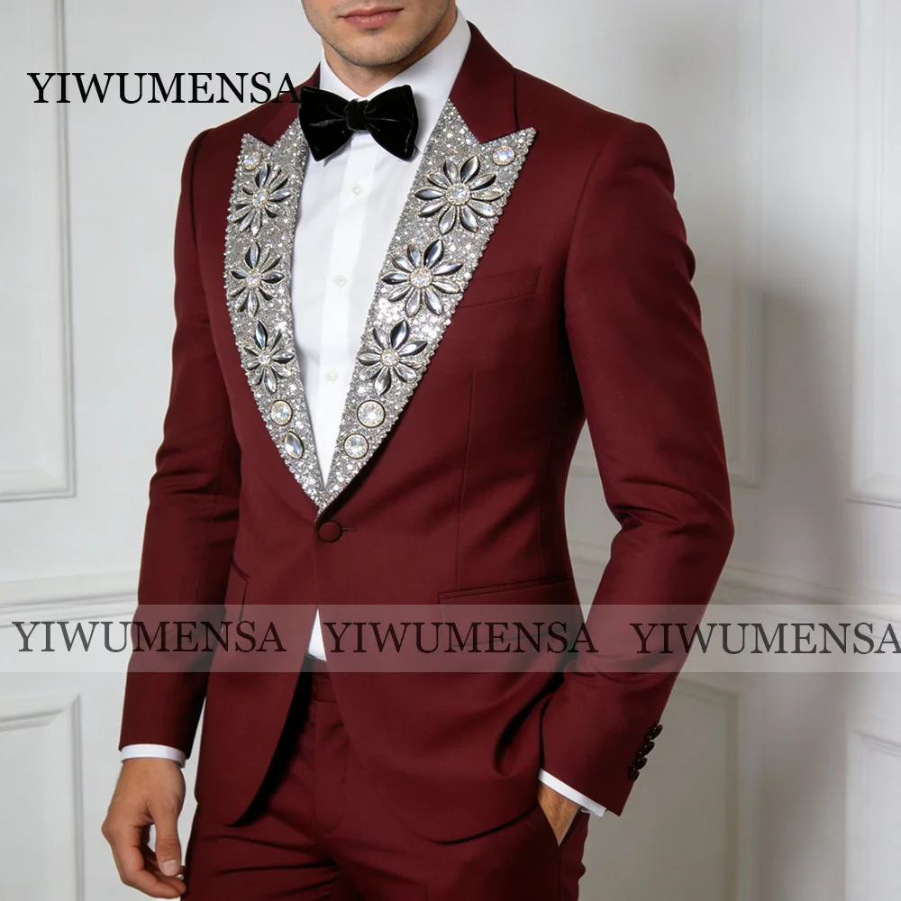 Sparkly Sequin Suits Men For Wedding Diamond Beads Burgundy Prom Blazers Customized 2 Piece Sets Groom Tuxedos Attire Red Carpet
Sparkly Sequin Suits Men For Wedding Diamond Beads Burgundy Prom Blazers Customized 2 Piece Sets Groom Tuxedos Attire Red Carpet