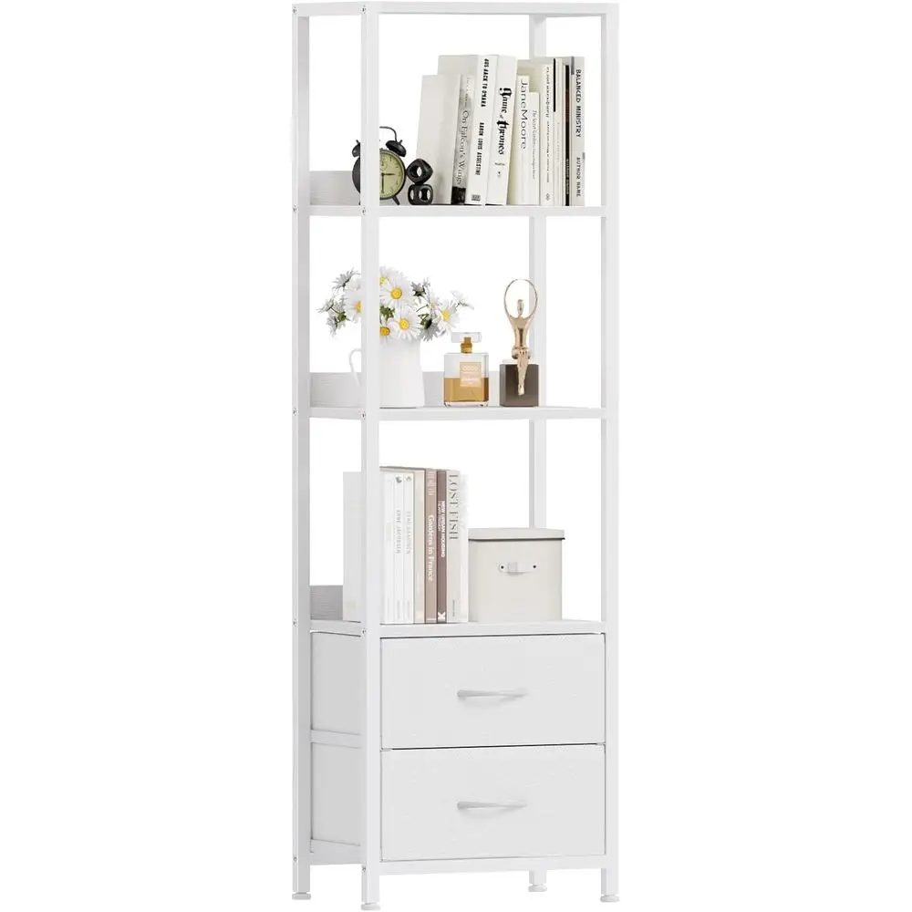 4-Tier Tall Narrow Bookshelf with Storage Drawers, Metal and Wood Display Shelves for Living Room or Bedroom
4-Tier Tall Narrow Bookshelf with Storage Drawers, Metal and Wood Display Shelves for Living Room or Bedroom