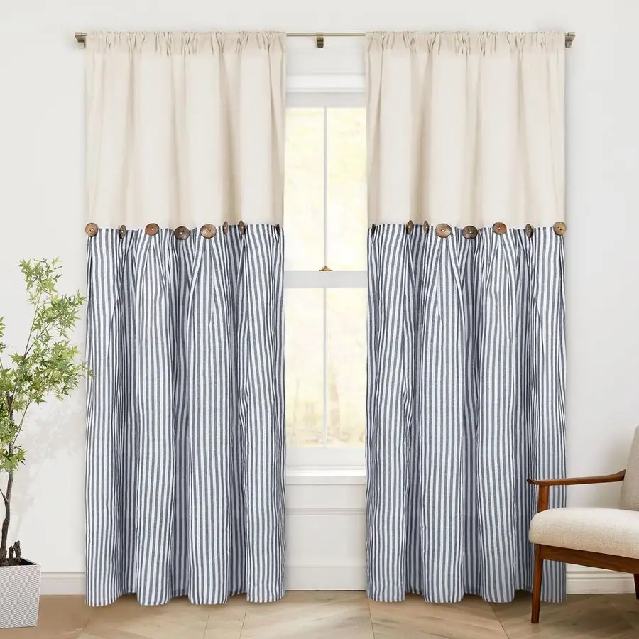 Cotton Linen Farmhouse Curtains Boho Rustic Button Drapes, Linen Window Curtain Panels, Blue Stripe Country Curtain for Living R
Cotton Linen Farmhouse Curtains Boho Rustic Button Drapes, Linen Window Curtain Panels, Blue Stripe Country Curtain for Living R
