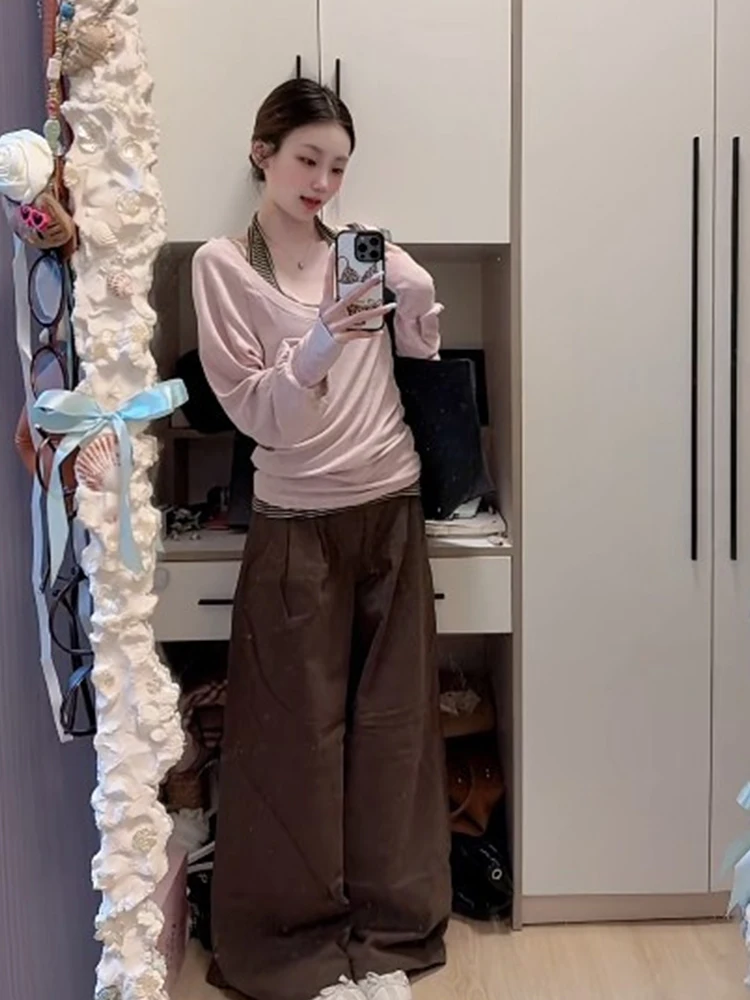 Spring 2026 Women's Striped Neck Hanging Strap Loose Pants Three-Piece Set Casual Style High Waist Long Sleeve Tops
Spring 2026 Women's Striped Neck Hanging Strap Loose Pants Three-Piece Set Casual Style High Waist Long Sleeve Tops