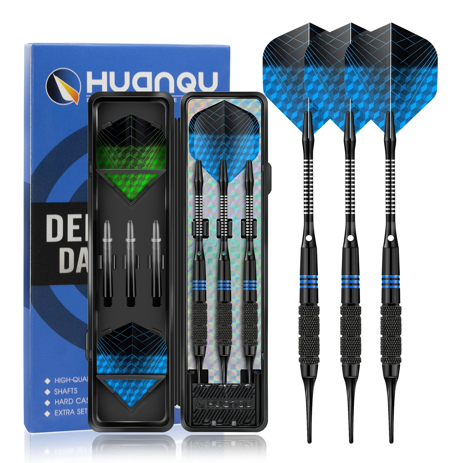 Huanqu Professional 16g Iron Dart Set, Safe Soft Tip Darts, Comes with Blue and Green Dart Wings, Includes Extra Dart Shafts, Safe Dart Tips, a Black Storage Box, the Grip Section Has Anti-Slip Texture to Increase Grip Suitable for Indoor and Outdoor Trai
Huanqu Professional 16g Iron Dart Set, Safe Soft Tip Darts, Comes with Blue and Green Dart Wings, Includes Extra Dart Shafts, Safe Dart Tips, a Black Storage Box, the Grip Section Has Anti-Slip Texture to Increase Grip Suitable for Indoor and Outdoor Trai