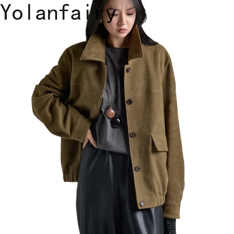YOLANFAIRY 2026 Autumn Winter Women Retro Lapel Genuine Goat Nubuck Suede Leather Jacket Real Goatskin Short Biker Coat Vintage
YOLANFAIRY 2026 Autumn Winter Women Retro Lapel Genuine Goat Nubuck Suede Leather Jacket Real Goatskin Short Biker Coat Vintage