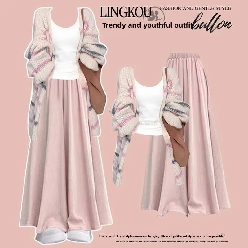 Женский осенний антивозрастной вязаный свитер большого размера, пальто, свободные повседневные широкие брюки, комплект из двух предметов, модный полосатый узор
Женский осенний антивозрастной вязаный свитер большого размера, пальто, свободные повседневные широкие брюки, комплект из двух предметов, модный полосатый узор