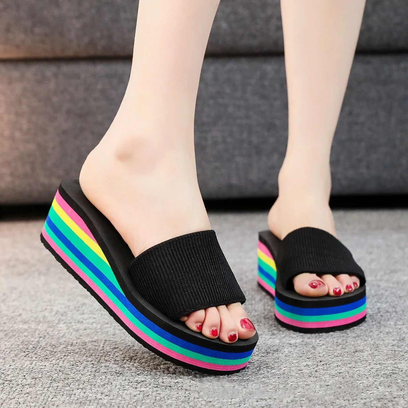Women's Rainbow Color Platform Flip Flops Summer Thick Sole Lightweight Slip-on Wedges Sandals Girls Beach Slippers
Women's Rainbow Color Platform Flip Flops Summer Thick Sole Lightweight Slip-on Wedges Sandals Girls Beach Slippers