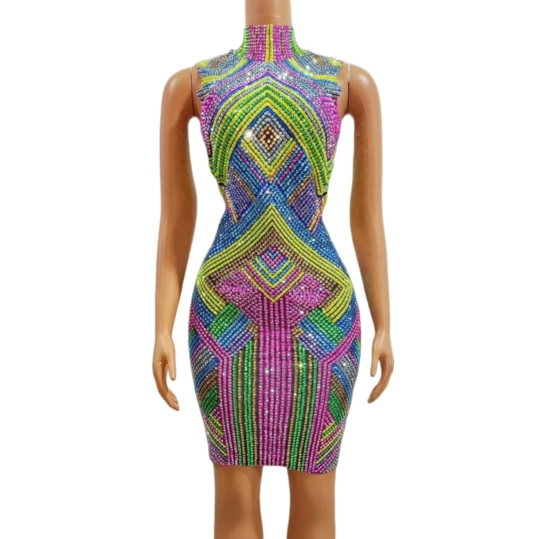 Sleeveless Full Rhinestone Colorfull Sparkly Birthday Queen Dress For Women Stretch Drag Queen Outfit Night Club Stage Wear
Sleeveless Full Rhinestone Colorfull Sparkly Birthday Queen Dress For Women Stretch Drag Queen Outfit Night Club Stage Wear