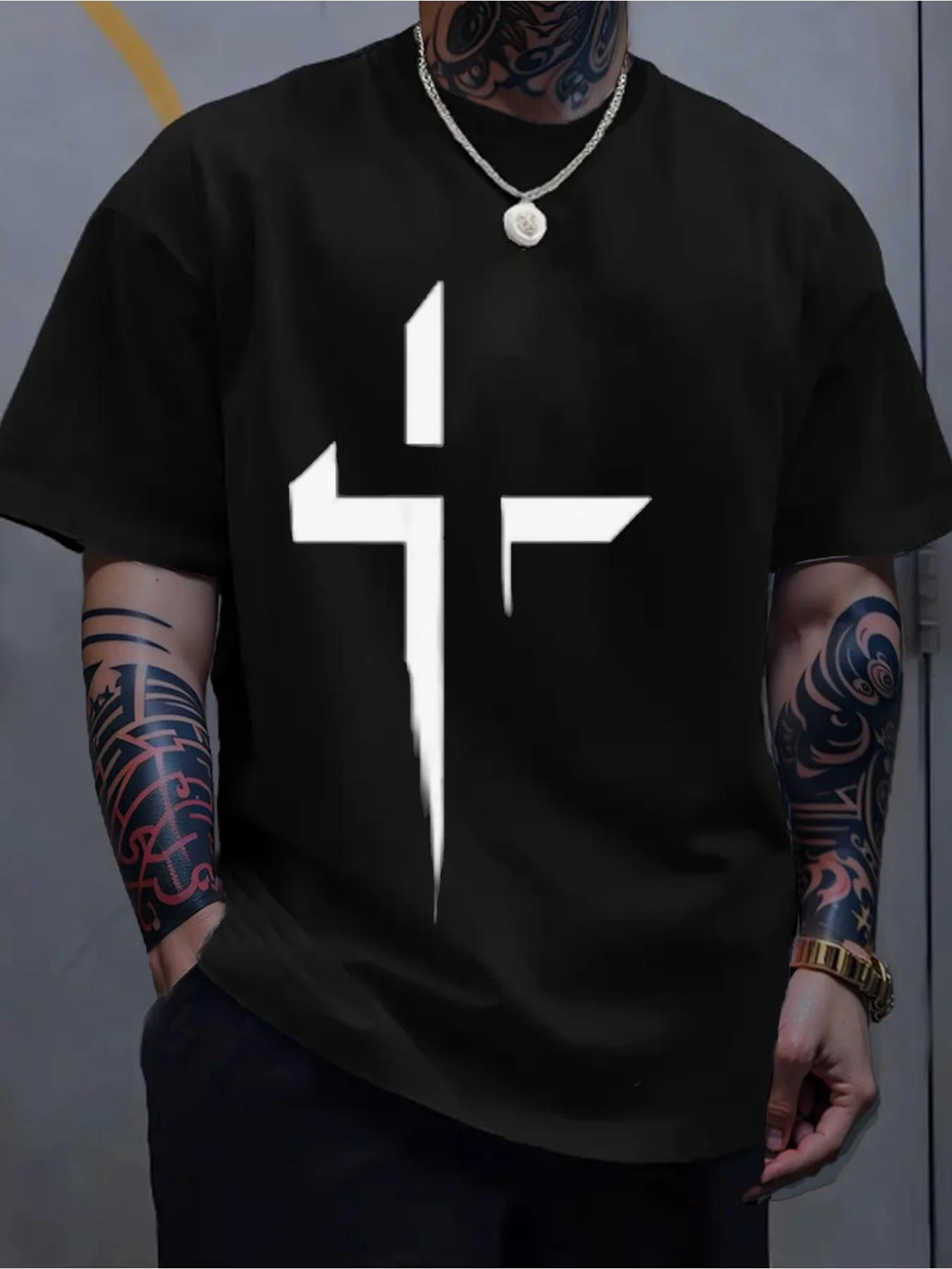 Men's All-Season Cotton Crew Neck T-Shirt with Stylish Cross Print – Casual Short Sleeve, Regular Fit, Soft & Breathable Fabric
Men's All-Season Cotton Crew Neck T-Shirt with Stylish Cross Print – Casual Short Sleeve, Regular Fit, Soft & Breathable Fabric