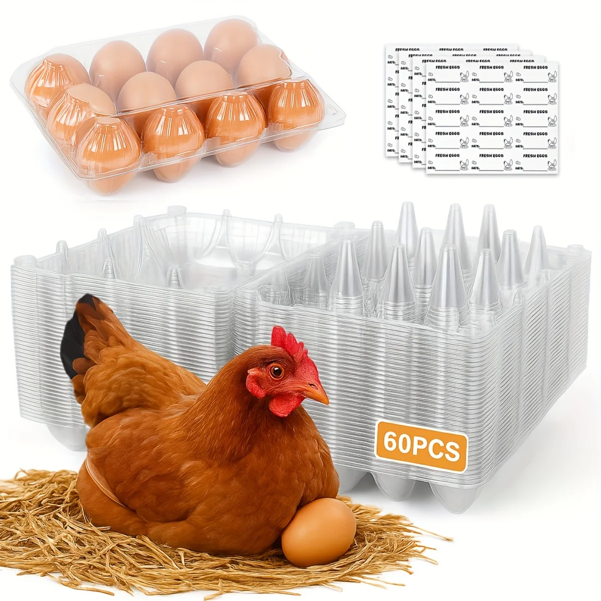 60 Pcs Egg Plastic Cartons Cheap Bulk, 12-cavity Clear Plastic Egg Box with 4 Sticker Labels, Bulk Packaging Plastic Egg Bulk Packaging for Home Kitchen, Ranch, Chicken Farm, Commercial Market, Refrigerator Storage
60 Pcs Egg Plastic Cartons Cheap Bulk, 12-cavity Clear Plastic Egg Box with 4 Sticker Labels, Bulk Packaging Plastic Egg Bulk Packaging for Home Kitchen, Ranch, Chicken Farm, Commercial Market, Refrigerator Storage
