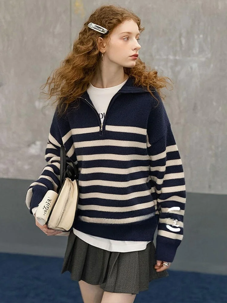 ZhuoZhi Vintage Striped Knitwear f Zipper Long Sve Turn-down Collar Color Blo Winter New Sle Women's Top
ZhuoZhi Vintage Striped Knitwear f Zipper Long Sve Turn-down Collar Color Blo Winter New Sle Women's Top