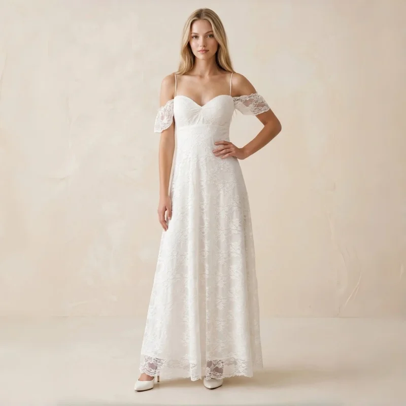 Off The Shoulder Lace A-Line Appliqued Wedding Dress In White Off The Shoulder Flutter Sleeves Evening Gowns Customizable
Off The Shoulder Lace A-Line Appliqued Wedding Dress In White Off The Shoulder Flutter Sleeves Evening Gowns Customizable