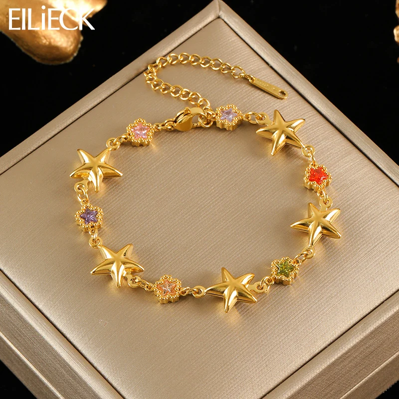 EILIECK 316L Stainless Steel Colorful Star Zircon Charm Bracelet Gold Color Jewelry Trendy Metal Texture Accessories for Women
EILIECK 316L Stainless Steel Colorful Star Zircon Charm Bracelet Gold Color Jewelry Trendy Metal Texture Accessories for Women