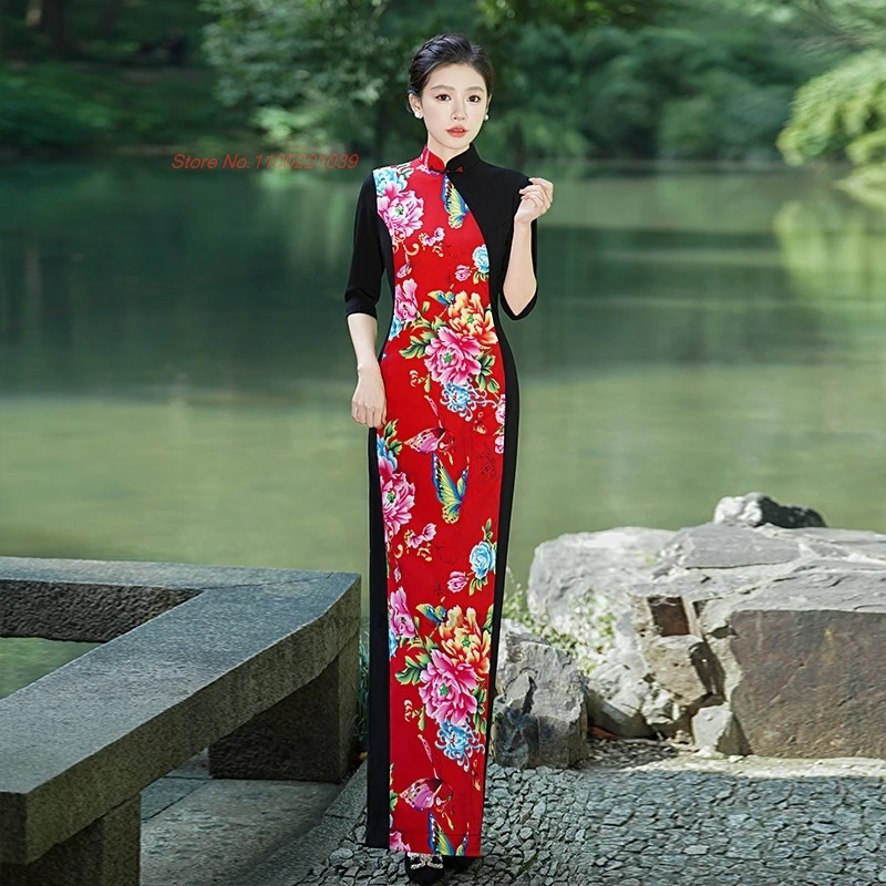 2025 китайское улучшенное платье Ципао Cheongsam, национальное платье с цветочным принтом в стиле пэчворк, банкетное Ципао, вечернее платье Ципао для выступлений на сцене
2025 китайское улучшенное платье Ципао Cheongsam, национальное платье с цветочным принтом в стиле пэчворк, банкетное Ципао, вечернее платье Ципао для выступлений на сцене