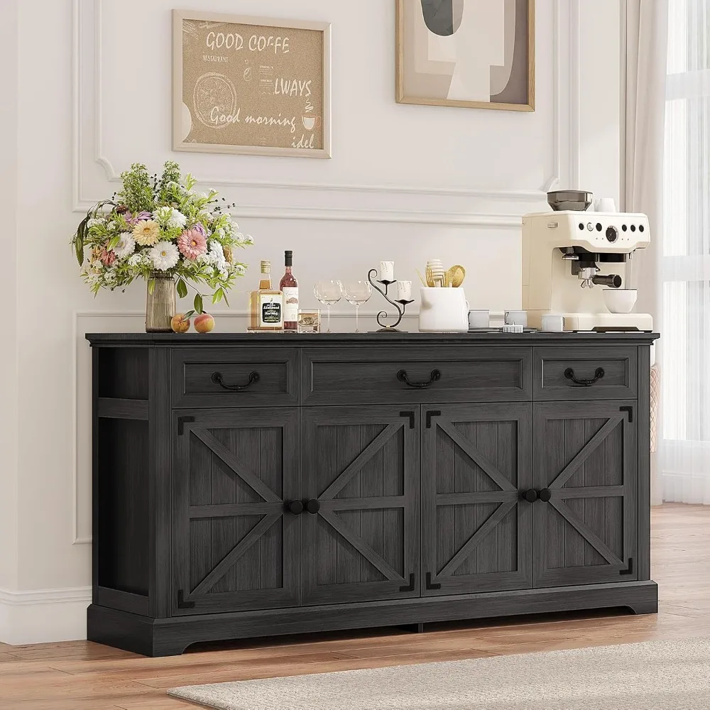 Большой буфет в стиле фермерского дома с 3 ящиками и 4 дверцами, идеально подходит для кухонного серванта, хранения кофе и винного бара
Большой буфет в стиле фермерского дома с 3 ящиками и 4 дверцами, идеально подходит для кухонного серванта, хранения кофе и винного бара