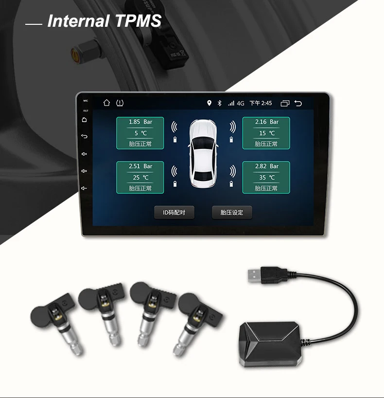Car TPMS USB Tire Pressure Monitoring System For Android Car DVD Player 4 Sensors Alarm Tire Temperature
Car TPMS USB Tire Pressure Monitoring System For Android Car DVD Player 4 Sensors Alarm Tire Temperature