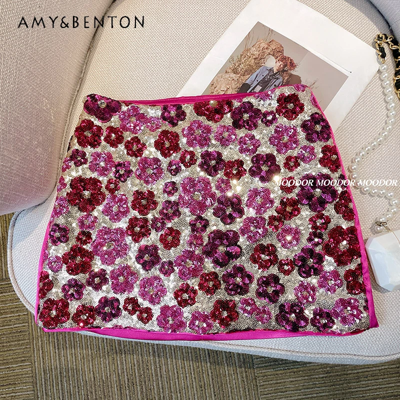 Korean Style Sequined Short Skirt For Women's Summer 2024 New High Waist Slimming A-line Skirt Small Short Rose Red Short Skirts
Korean Style Sequined Short Skirt For Women's Summer 2024 New High Waist Slimming A-line Skirt Small Short Rose Red Short Skirts