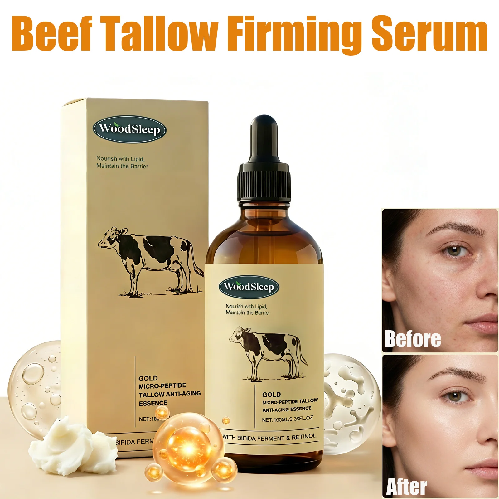 Beef Tallow Firming Serum Retinol Fade Fine Lines Smoothing Brightening Glowing Tighten Anti-aging Moisturizing Facial Serum
Beef Tallow Firming Serum Retinol Fade Fine Lines Smoothing Brightening Glowing Tighten Anti-aging Moisturizing Facial Serum