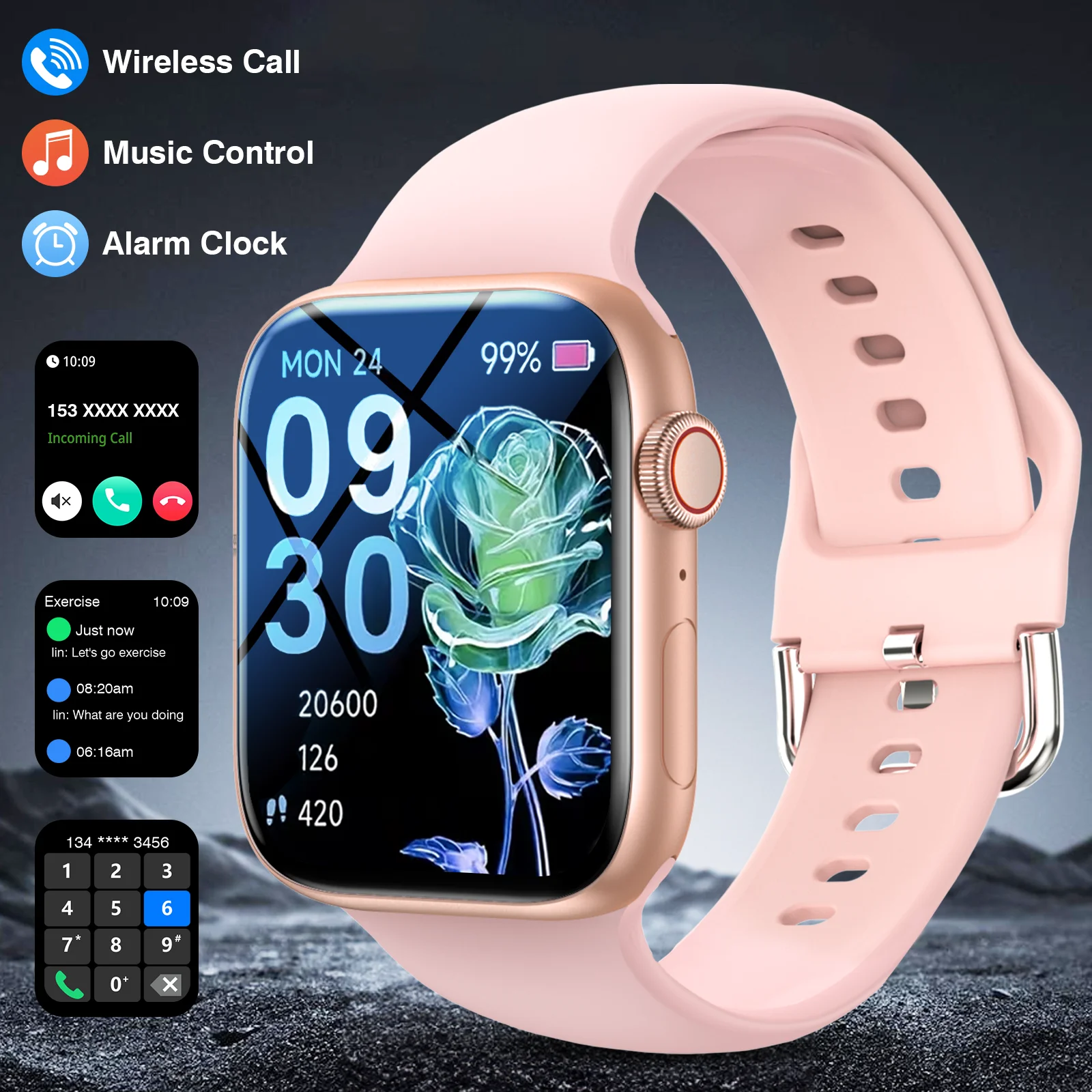 Спортивные умные часы, шагомер, многофункциональное фитнес-отслеживание здоровья, беспроводные звонки, обновления погоды, удаленное управление камерой
Спортивные умные часы, шагомер, многофункциональное фитнес-отслеживание здоровья, беспроводные звонки, обновления погоды, удаленное управление камерой