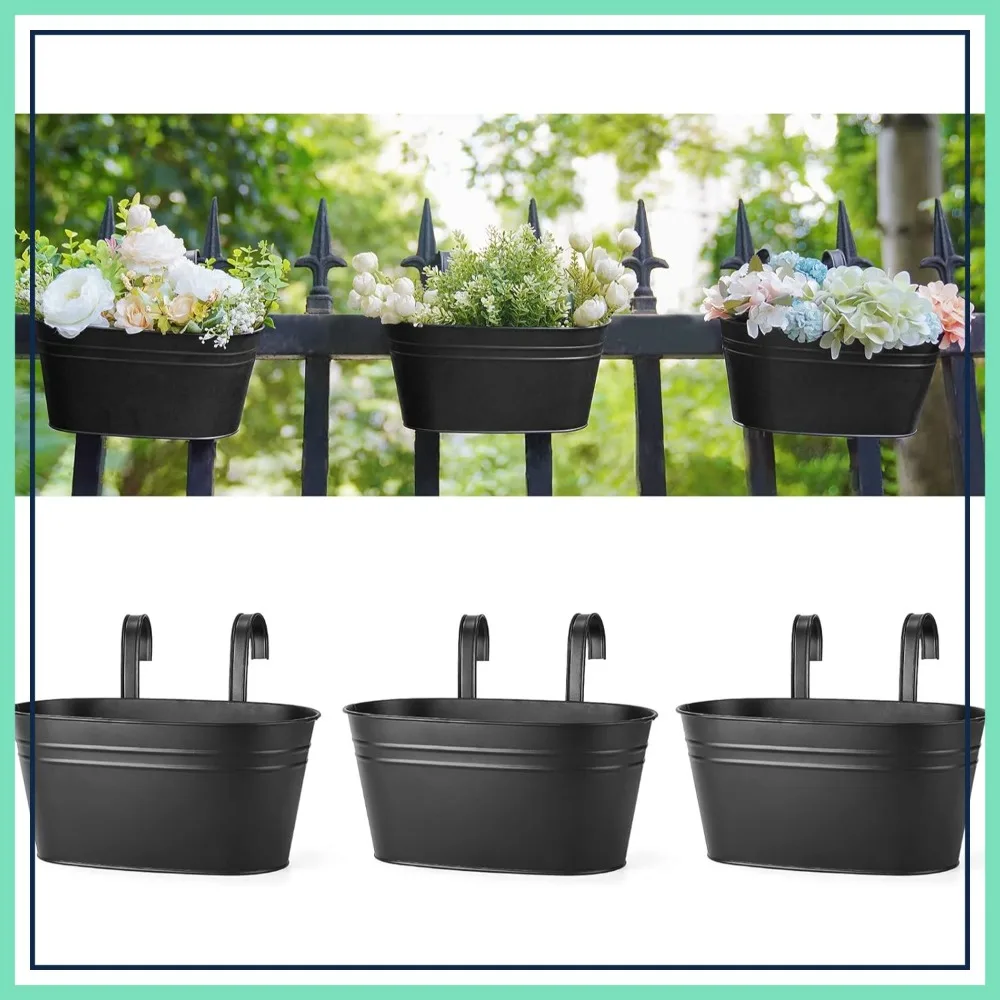 10.5 Inch Metal Hanging Flower Pots for Railing, 3 Pack Black Window Plant Holders with Hooks
10.5 Inch Metal Hanging Flower Pots for Railing, 3 Pack Black Window Plant Holders with Hooks