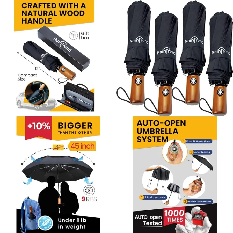 Raintrend Windproof Travel Umbrellas for Rain Automatic +10 Bigger Canopy Strong Frame Compact Folding Portable Umbrella for Wo
Raintrend Windproof Travel Umbrellas for Rain Automatic +10 Bigger Canopy Strong Frame Compact Folding Portable Umbrella for Wo