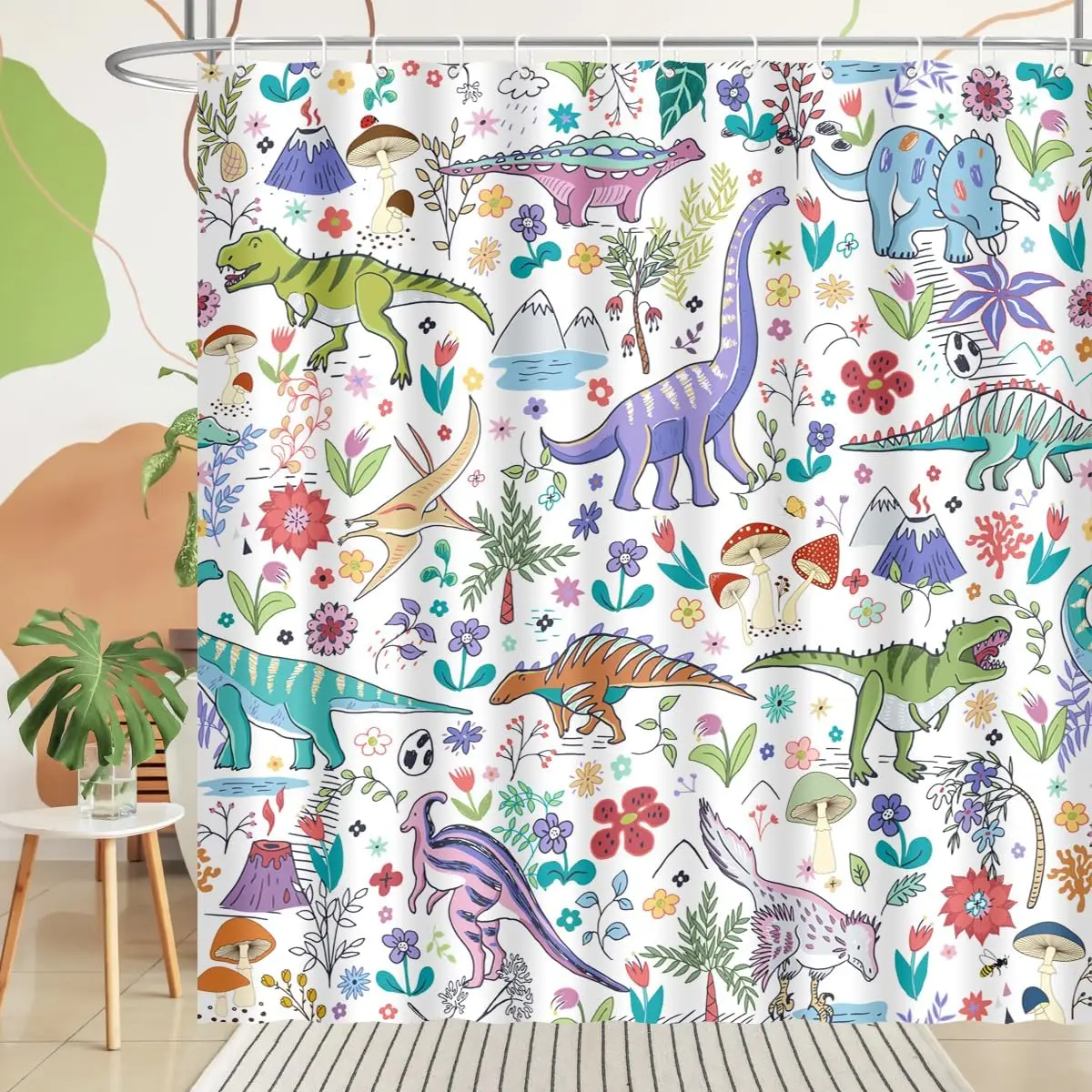 Vibrant Dino Jungle Shower Curtain Polyester Waterproof Kids Bathroom Decoration Nursery Tropical Dinosaur Print Home Decor
Vibrant Dino Jungle Shower Curtain Polyester Waterproof Kids Bathroom Decoration Nursery Tropical Dinosaur Print Home Decor