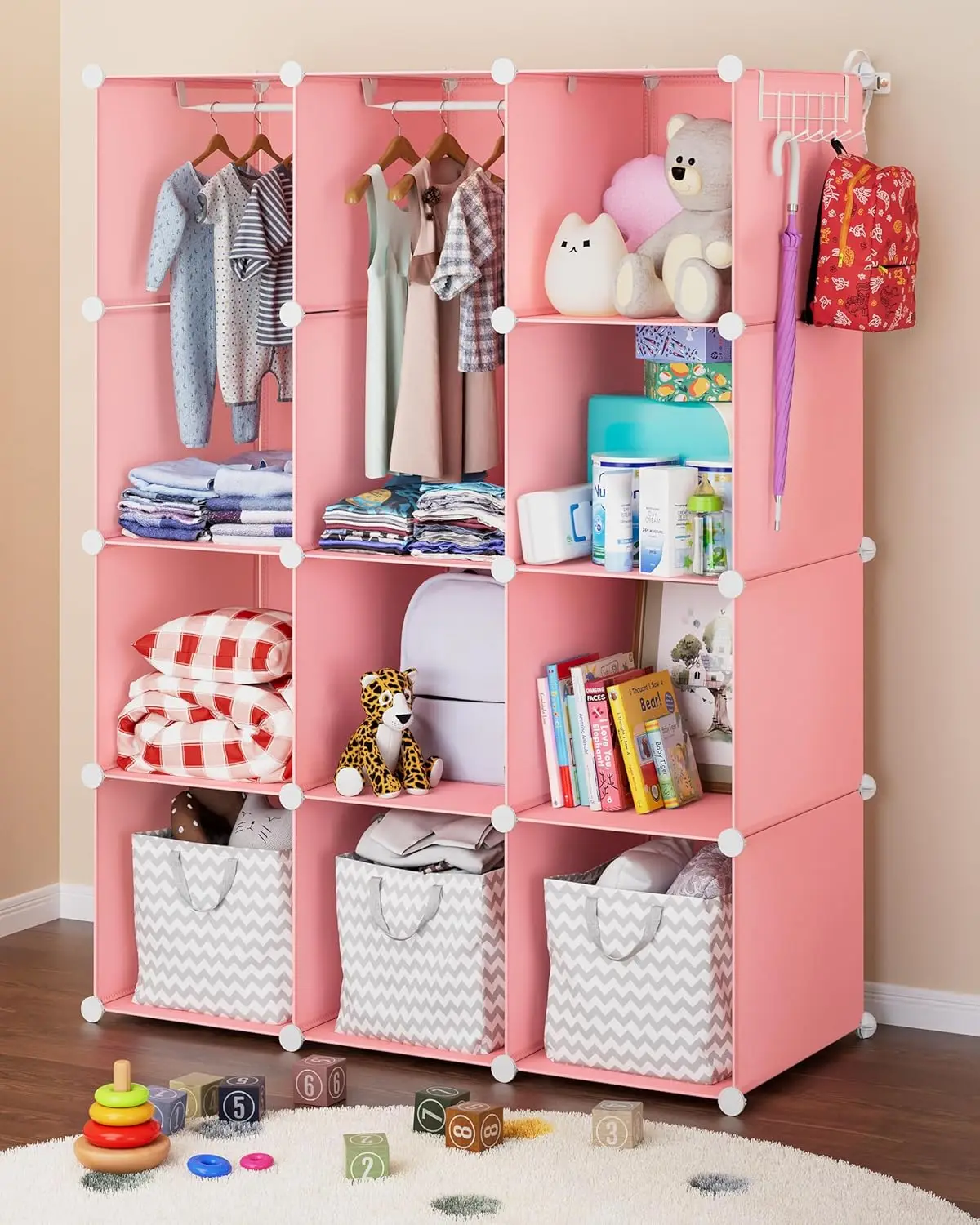 Baby Closet Organizer for Nursery - Durable Wardrobe Armoire with Customizable Shelves, Waterproof & Wall Fixation (Pink)
Baby Closet Organizer for Nursery - Durable Wardrobe Armoire with Customizable Shelves, Waterproof & Wall Fixation (Pink)
