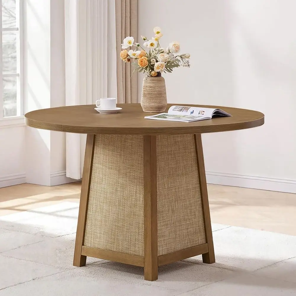 47 Rattan Circle Dining Table with Solid Wood Base, Bohemian Style for Kitchen or Living Room
47 Rattan Circle Dining Table with Solid Wood Base, Bohemian Style for Kitchen or Living Room