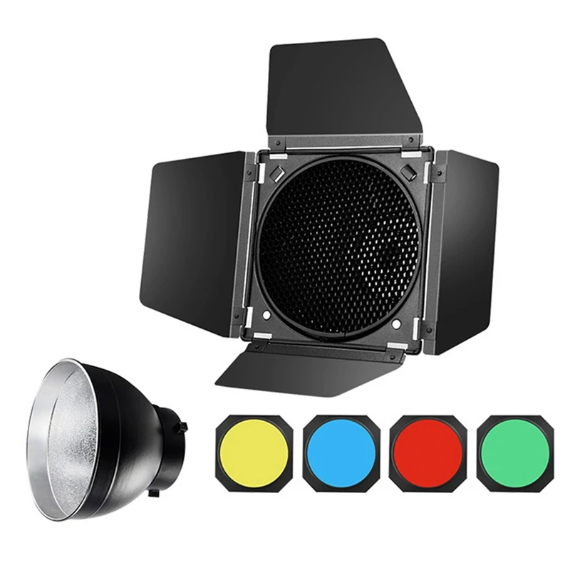 Godox BD-04 Дверь сарая с сотовой решеткой и 4-цветным гелевым фильтром для стандартного отражателя Bowen, аксессуар для фотосъемки
Godox BD-04 Дверь сарая с сотовой решеткой и 4-цветным гелевым фильтром для стандартного отражателя Bowen, аксессуар для фотосъемки